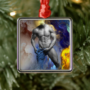 Ornement Carré Argenté SlipperyJoe's Homme torse nu abs sixpack sexy mett
