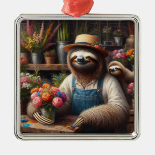 Ornement Carré Argenté Sloth Florist