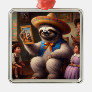 Ornement Carré Argenté Sloth Grand-pa