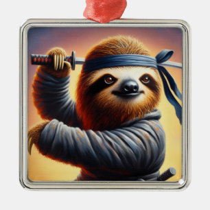 Ornement Carré Argenté Sloth Ninja