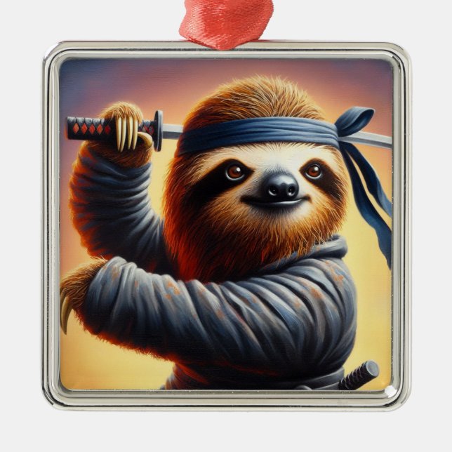 Ornement Carré Argenté Sloth Ninja (Devant)