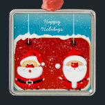 Ornement Carré Argenté Soirée de Noël du Père Noël<br><div class="desc">Mignons ornement de Noël du Père Noël.</div>