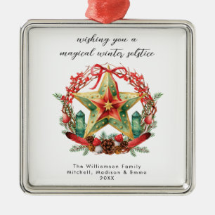Ornement Carré Argenté Solstice d'hiver Wreath Star Noël Yule