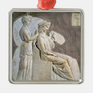 Ornement Carré Argenté Soulagement dépeignant une femme à elle toile