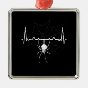 Ornement Carré Argenté Spider Web Heartbeat Cobweb Spider Cadeau
