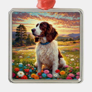 Ornement Carré Argenté Springer Spaniel Anglais chien