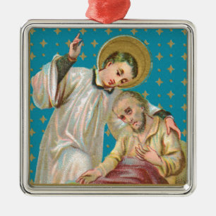 Ornement Carré Argenté St. Aloysius Gonzaga & Victime de la Peste (M 006)