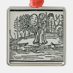 Ornement Carré Argenté St Brendan sur l'île de poissons