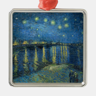 Ornement Carré Argenté Starry Night Over the River Rhone (by van Gogh)