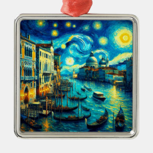 Ornement Carré Argenté Starry Night Venice Italie