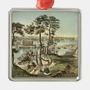 Ornement Carré Argenté Staten Island et les étroits du fort Hamilton