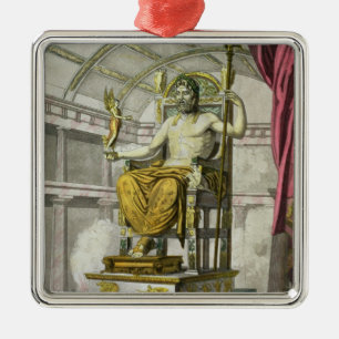 Ornement Carré Argenté Statue de Jupiter dans un temple, du 'dei R de