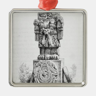 Ornement Carré Argenté Statue de la déesse Coatlicue