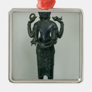 Ornement Carré Argenté Statue de Vishnu sous sa forme triple de Vishnu