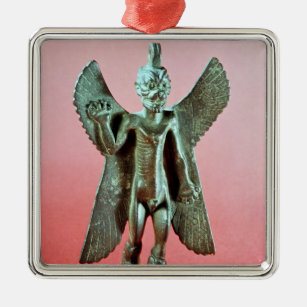 Ornement Carré Argenté Statuette de Pazuzu, un démon assyrien de vent