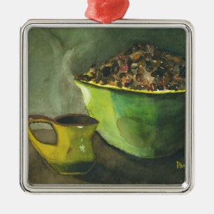 Ornement Carré Argenté Steaming Morning Cup Cup of Coffee Bowl Coffee Bea