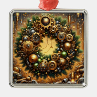 Ornement Carré Argenté Steampunk Christmas Ornament