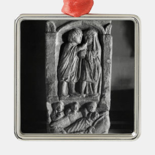 Ornement Carré Argenté Stela funéraire dépeignant un docteur