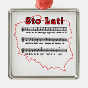 Ornement Carré Argenté Sto Lat ! Carte de la chanson polonaise