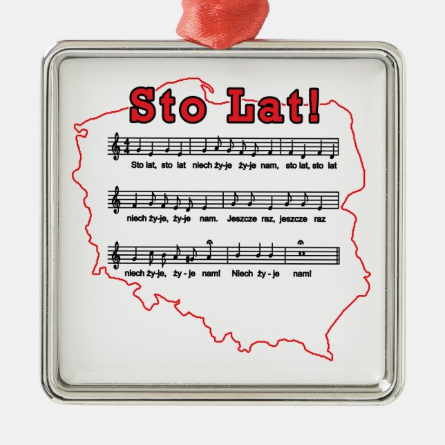 Ornement Carré Argenté Sto Lat ! Carte de la chanson polonaise (Devant)