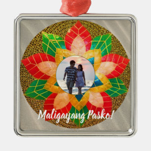 Ornement Carré Argenté Style Parol Philippin Élégant, Plage, Philippines