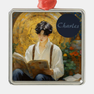 Ornement Carré Argenté Style Vintage romantique Art de la lecture de garç