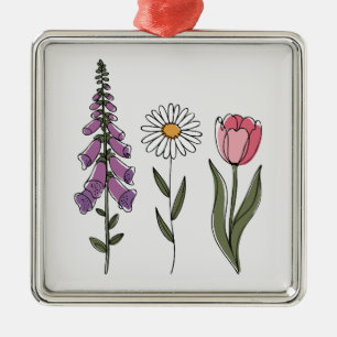 Ornement Carré Argenté Subtil Anti-Trump - Tulipe Renard Foxglove III