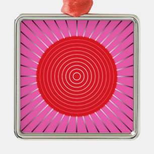 Ornement Carré Argenté Sunburst géométrique moderne - Fuchsia et rouge