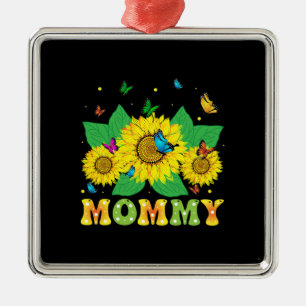 Ornement Carré Argenté Sunflower Mommy