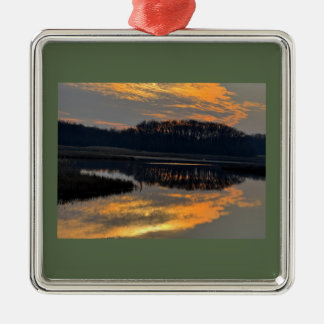Ornement Carré Argenté Sunset Waterscape Reflection Ornament 