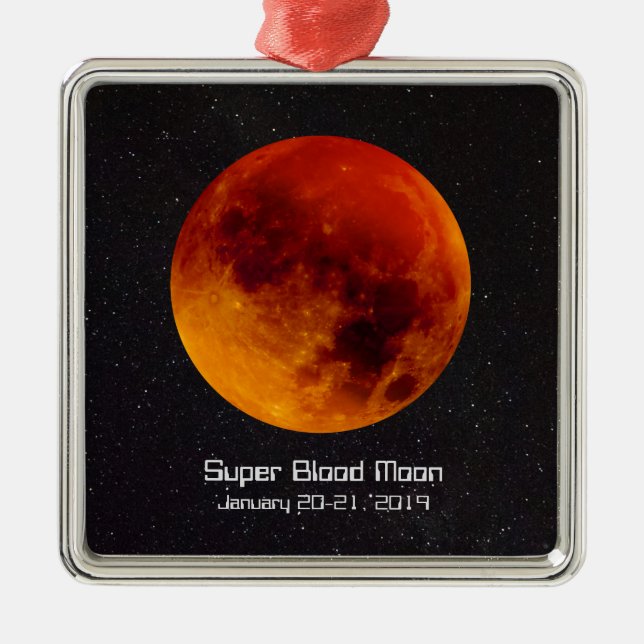 Ornement Carré Argenté Super Blood Moon Eclipse 2019 (Devant)