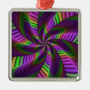 Ornement Carré Argenté Super Énergétique coloré Neon Motif fractal