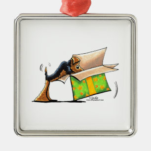Ornement Carré Argenté Surprise Me Airedale Welsh Terrier