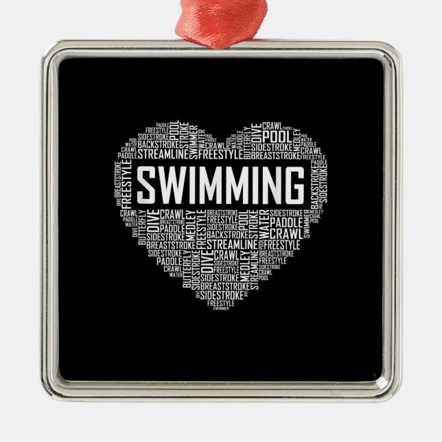 Ornement Carré Argenté Swimming Heart Coach Swimmer Venin Swim Lover Toxi (Devant)