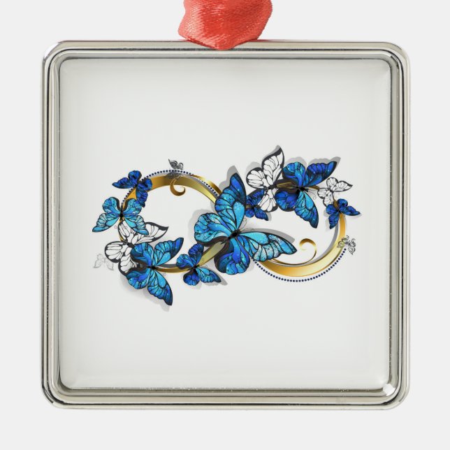 Ornement Carré Argenté Symbol Infinity of Blue Morpho Butterflies (Devant)