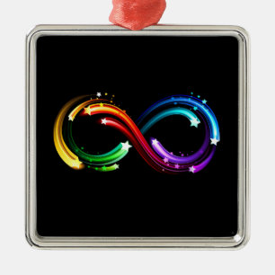 Ornement Carré Argenté Symbole de l'infini des comètes arc-en-ciel