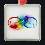 Ornement Carré Argenté Symbole d'infini avec plume arc-en-ciel<br><div class="desc">Symbole artistique à l'infini avec belle plume arc-en-ciel sur arrière - plan blanc. Style tatouage.</div>