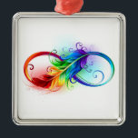 Ornement Carré Argenté Symbole d'infini avec plume arc-en-ciel<br><div class="desc">Symbole artistique à l'infini avec belle plume arc-en-ciel sur arrière - plan blanc. Style tatouage.</div>