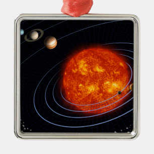 Ornement Carré Argenté Système solaire 8