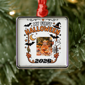 Ornement Carré Argenté T-shirt personnalisé Ma première Halloween 2026 Ph