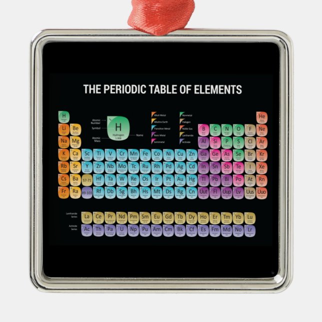 Ornement Carré Argenté Tableau périodique des éléments lancer l'oreiller (Devant)