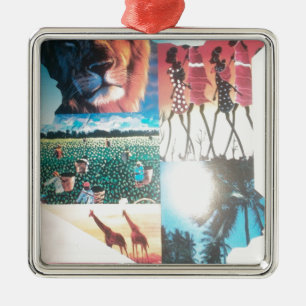 Ornement Carré Argenté Tapisserie kenyane : Faune, culture et plage côtiè