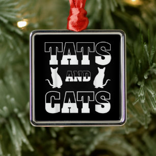 Ornement Carré Argenté Tats Et Chats Amoureux des animaux Cadeau Tatouage