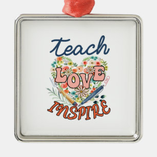 Ornement Carré Argenté Teach Love Inspire