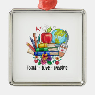 Ornement Carré Argenté Teach Love Inspire