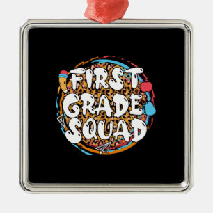 Ornement Carré Argenté Teacher Gift   First Grade Squad