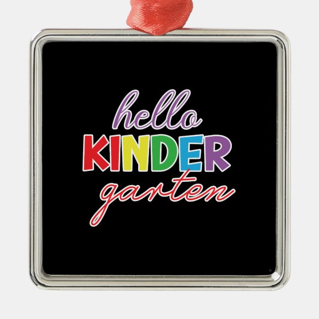 Ornement Carré Argenté Teacher Gift | Hello Kinder Garten (Devant)