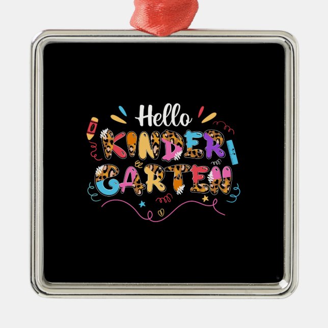 Ornement Carré Argenté Teacher Gift | Hello Kinder Garten (Devant)