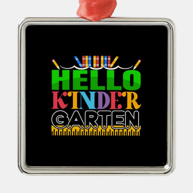 Ornement Carré Argenté Teacher Hello Kinder Garten (Devant)