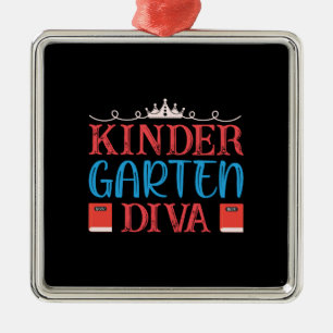 Ornement Carré Argenté Teacher Kinder Garten Diva